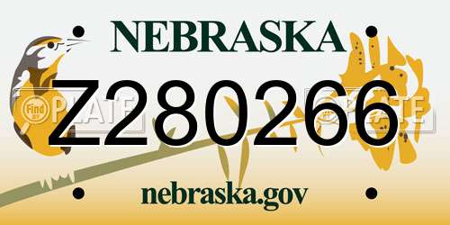 Z280266 Nebraska License Plate