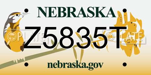 Z5835T Nebraska License Plate