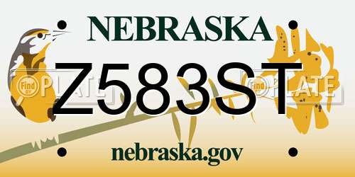 Z583ST Nebraska License Plate