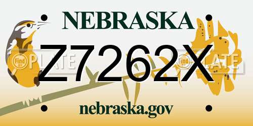 Z7262X Nebraska License Plate