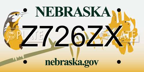 Z726ZX Nebraska License Plate