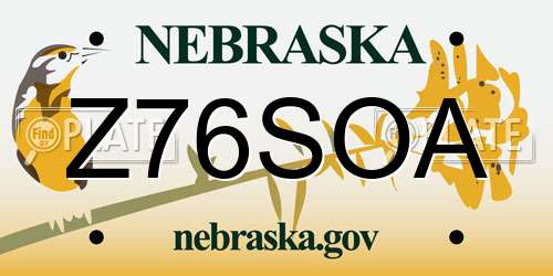Z76SOA Nebraska License Plate