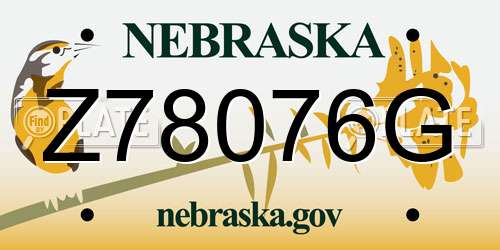 Z78076G Nebraska License Plate