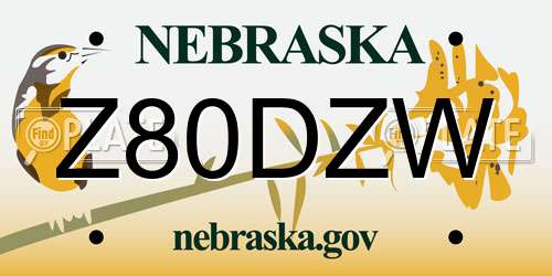Z80DZW Nebraska License Plate