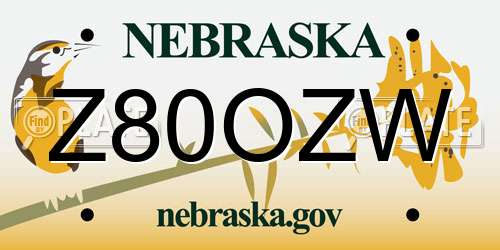 Z80OZW Nebraska License Plate