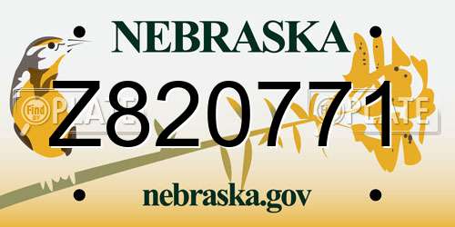 Z820771 Nebraska License Plate