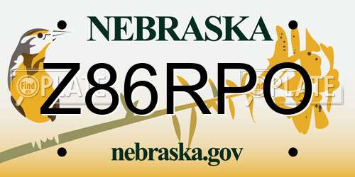 Z86RPO Nebraska License Plate