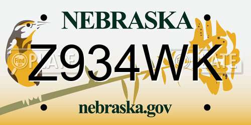 Z934WK Nebraska License Plate