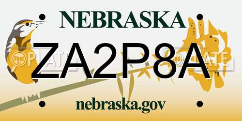 ZA2P8A Nebraska License Plate