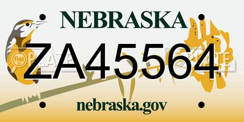ZA45564 Nebraska License Plate