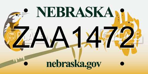 ZAA1472 Nebraska License Plate