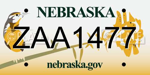 ZAA1477 Nebraska License Plate