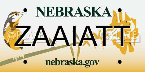 ZAAIATT Nebraska License Plate