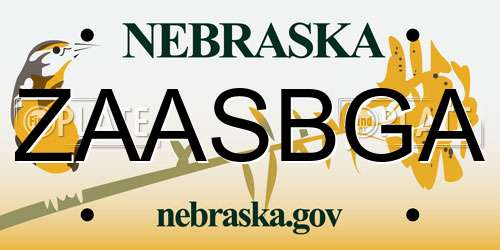 ZAASBGA Nebraska License Plate