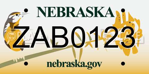 ZAB0123 Nebraska License Plate