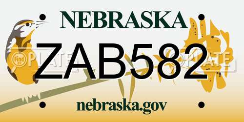 ZAB582 Nebraska License Plate