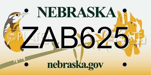 ZAB625 Nebraska License Plate