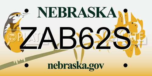 ZAB62S Nebraska License Plate