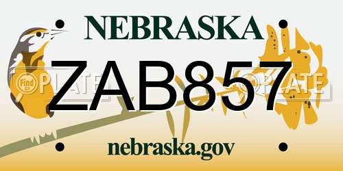 ZAB857 Nebraska License Plate