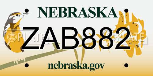 ZAB882 Nebraska License Plate