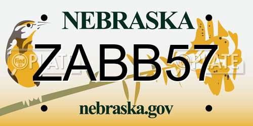 ZABB57 Nebraska License Plate