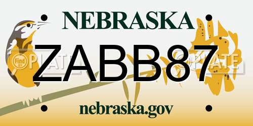 ZABB87 Nebraska License Plate