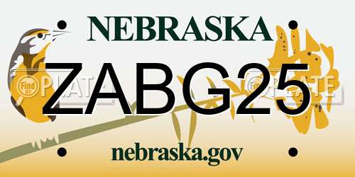 ZABG25 Nebraska License Plate