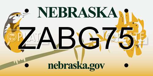ZABG75 Nebraska License Plate