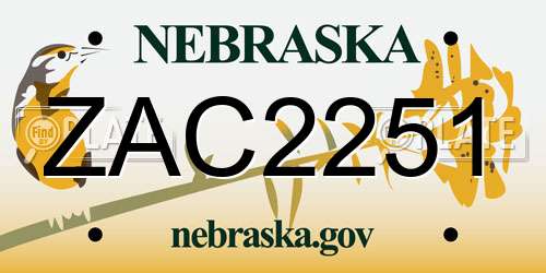 ZAC2251 Nebraska License Plate
