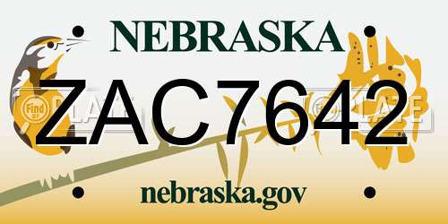 ZAC7642 Nebraska License Plate