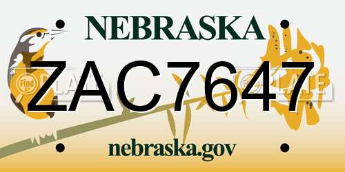 ZAC7647 Nebraska License Plate