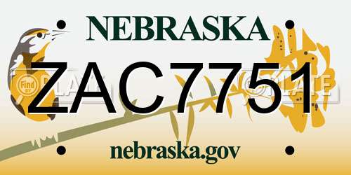 ZAC7751 Nebraska License Plate