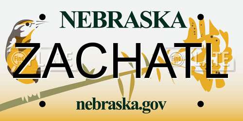 ZACHATL Nebraska License Plate