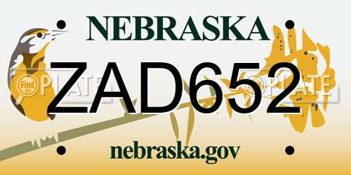 ZAD652 Nebraska License Plate