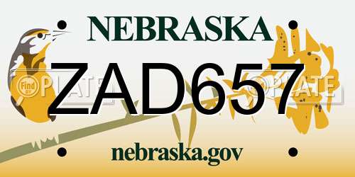 ZAD657 Nebraska License Plate