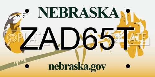 ZAD65T Nebraska License Plate