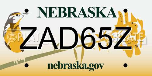 ZAD65Z Nebraska License Plate