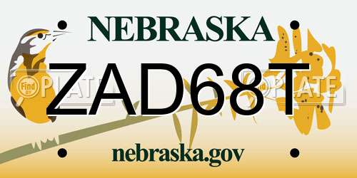 ZAD68T Nebraska License Plate