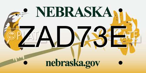 ZAD73E Nebraska License Plate