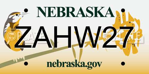 ZAHW27 Nebraska License Plate