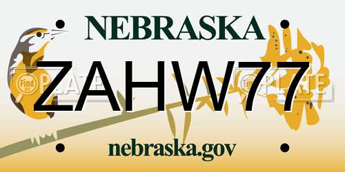 ZAHW77 Nebraska License Plate