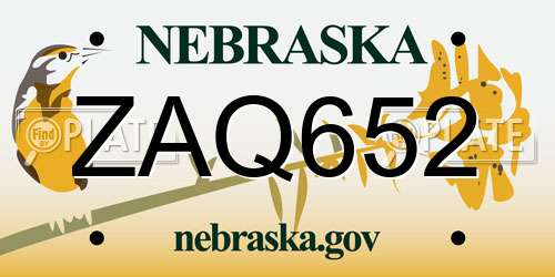 ZAQ652 Nebraska License Plate