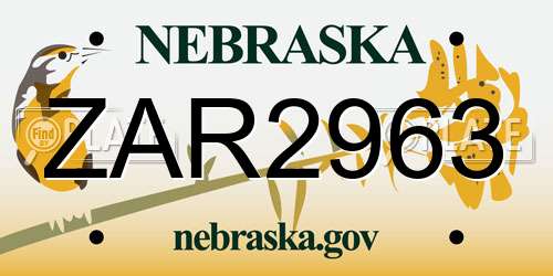 ZAR2963 Nebraska License Plate