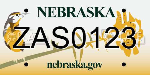 ZAS0123 Nebraska License Plate