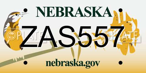 ZAS557 Nebraska License Plate