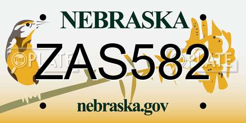 ZAS582 Nebraska License Plate