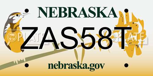 ZAS58T Nebraska License Plate