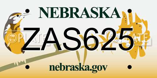 ZAS625 Nebraska License Plate