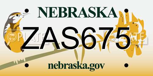 ZAS675 Nebraska License Plate