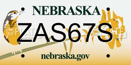 ZAS67S Nebraska License Plate